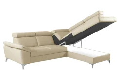 Rozkładany narożnik z beżowej skóry naturalnej MIO prawy