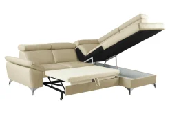 Rozkładany narożnik z beżowej skóry naturalnej MIO prawy