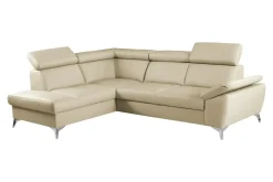 Rozkładany narożnik z beżowej skóry naturalnej MIO lewy