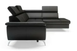 Rozkładany narożnik z czarnej skóry naturalnej MIO prawy