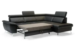 Rozkładany narożnik z czarnej skóry naturalnej MIO prawy