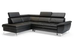 Rozkładany narożnik z czarnej skóry naturalnej MIO lewy