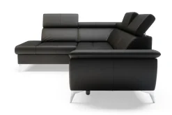 Rozkładany narożnik z czarnej skóry naturalnej MIO lewy