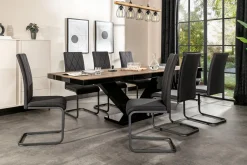 Stół rozkładany VICTORIA czarny / nadruk szary kamień mat