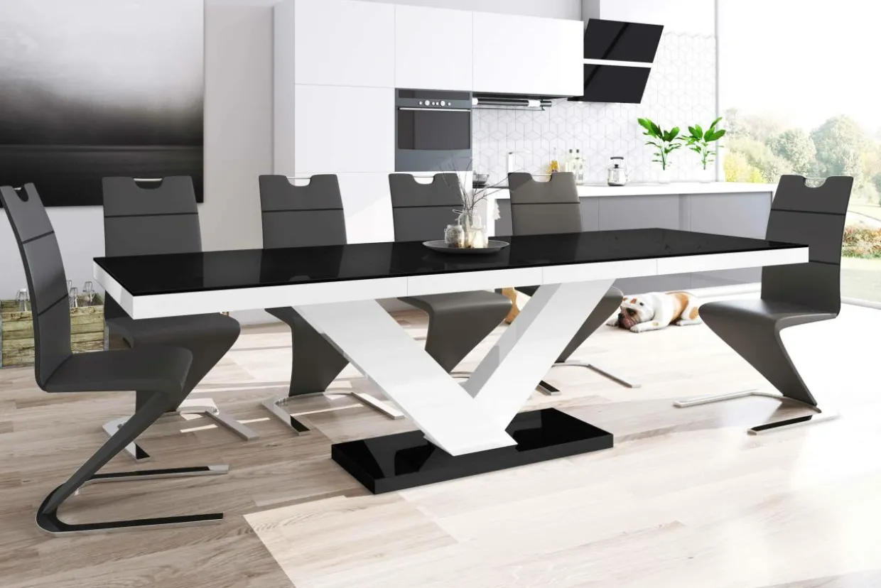 Stół rozkładany VICTORIA połysk biały / czarny
