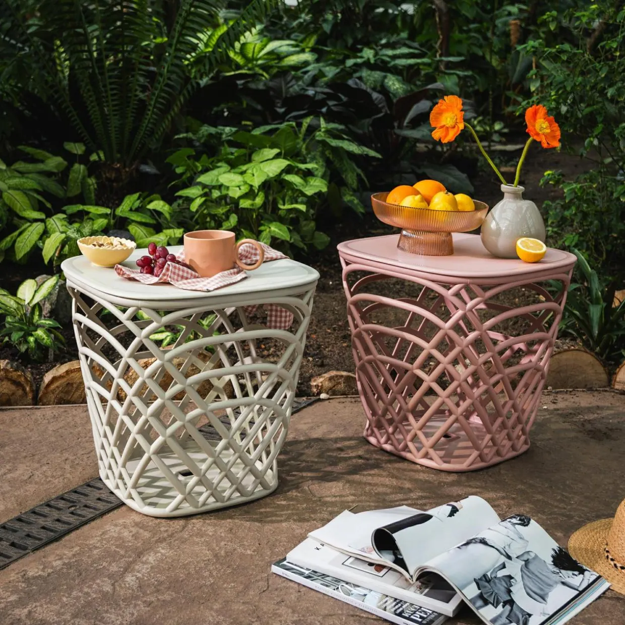 Stolik ogrodowy z pojemnikiem HAMILLO różowy