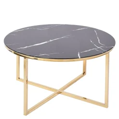 Stolik okrągły szklany ze złotą podstawą FIORELLO