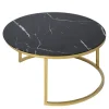 Stolik okrągły szklany ze złotą podstawą MAISY