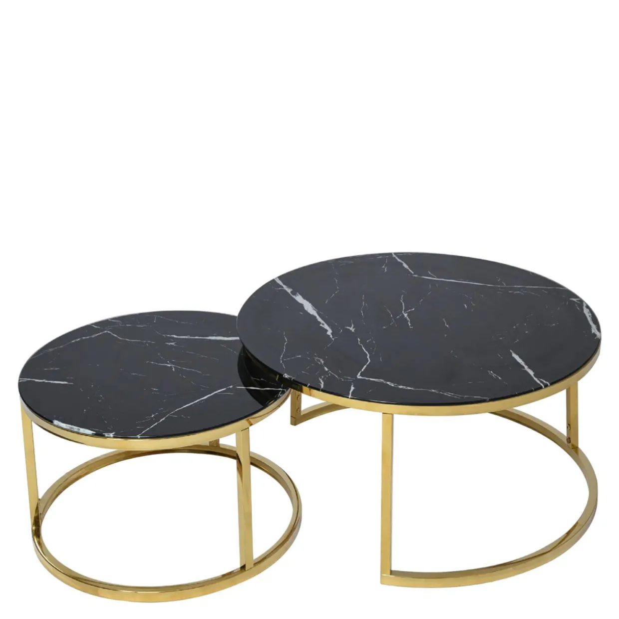 Stolik okrągły szklany ze złotą podstawą MAISY