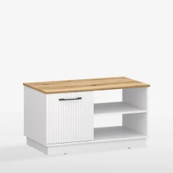 Stolik z szafką biały z ryflowaniem VELUTTO