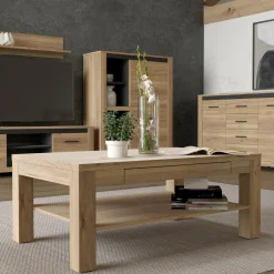 Stolik z szufladą w kolorze drewna