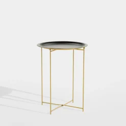 Stolik z tacą czarno-złoty 48 cm