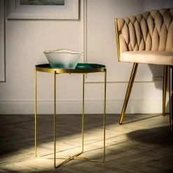 Stolik z tacą zielono-złoty 47,5 cm