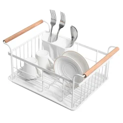 Suszarka do naczyń z drewnianymi uchwytami biała 36x26x16,5 cm