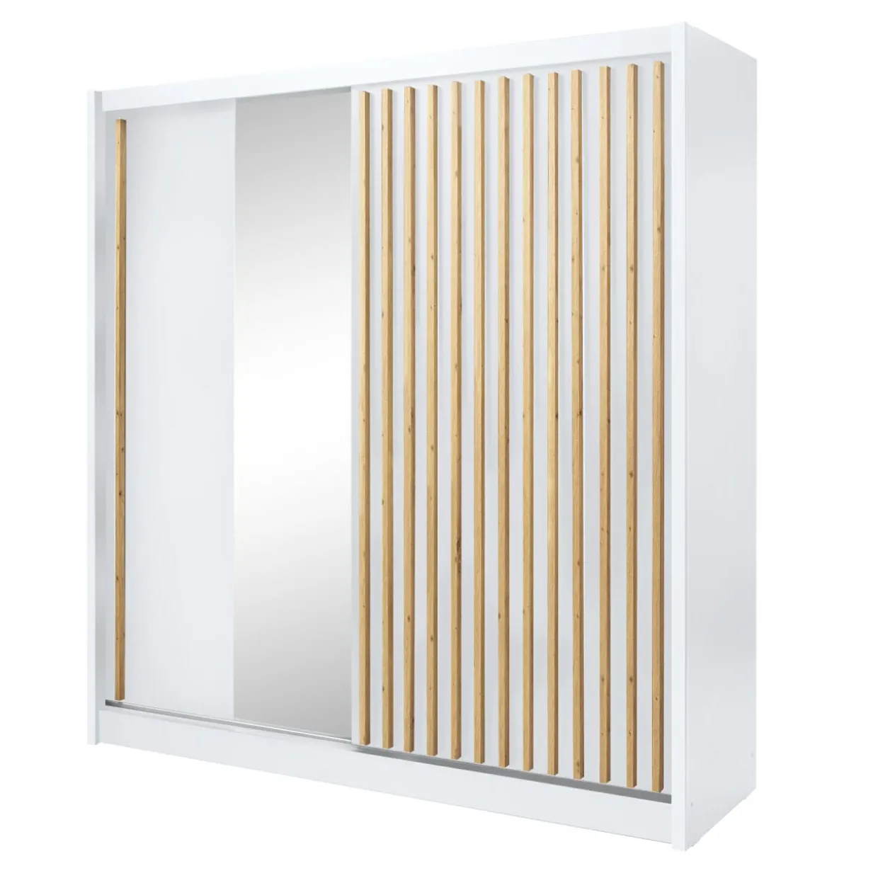 Szafa biała z lamelami i lustrem LAMELLO
