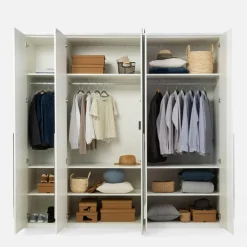 Szafa 5-drzwiowa z lustrem z listwą okalającą PIANO biała wysoki połysk