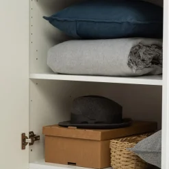 Szafa 5-drzwiowa z lustrem z listwą okalającą PIANO biała wysoki połysk