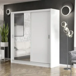 Szafa przesuwna INES z lustrem 203 cm biała