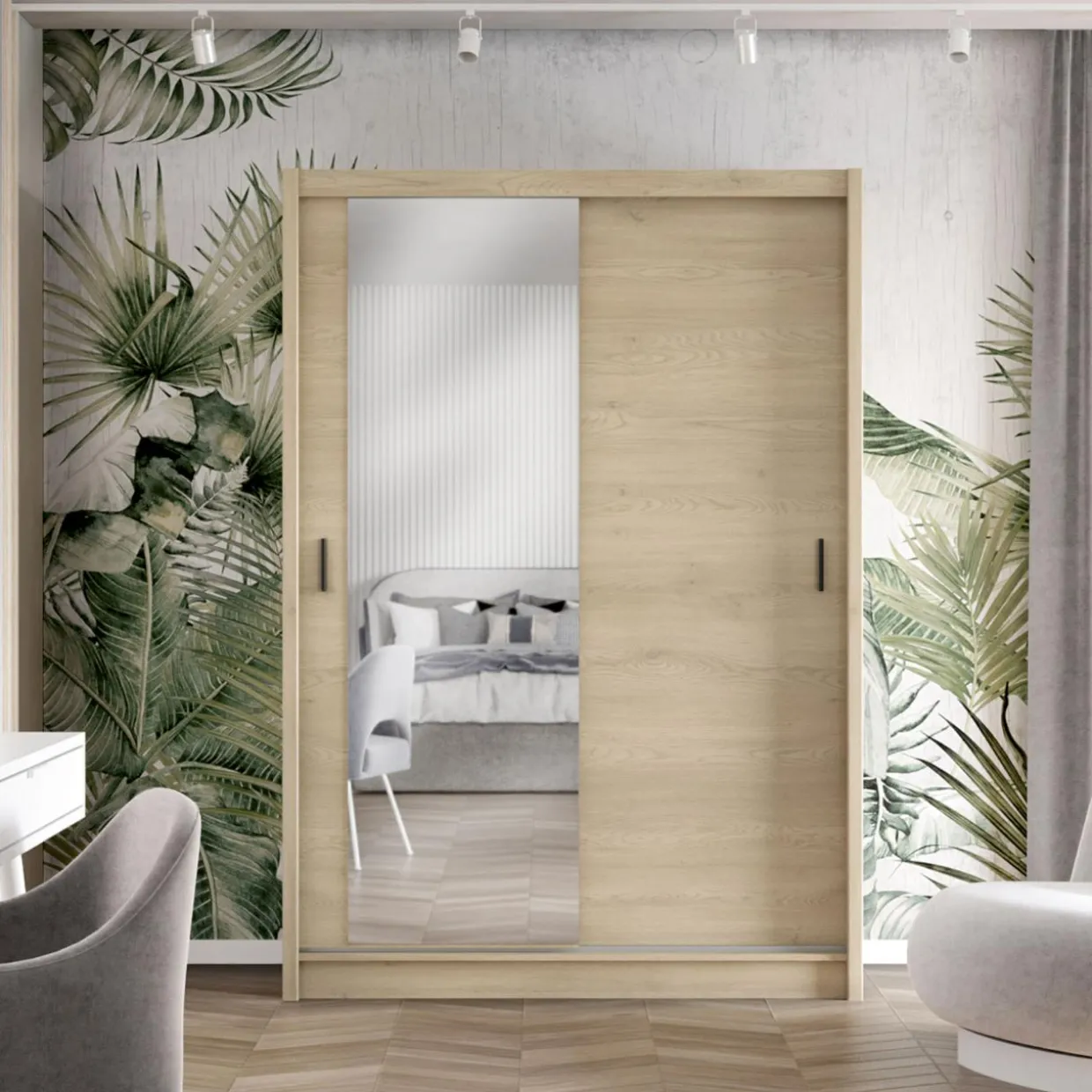 Szafa przesuwna INES z lustrem 150 cm dąb cremona