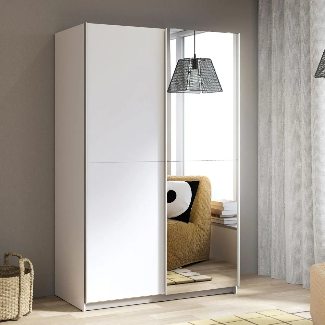 Szafa przesuwna z lustrem biała BABETTA