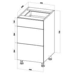 Szafka dolna z szufladami BASIC PLUS BP/D45SR3 dąb craft złoty