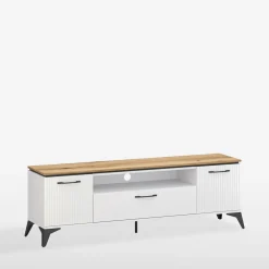 Szafka RTV biała, z ryflowaniem VELUTTO