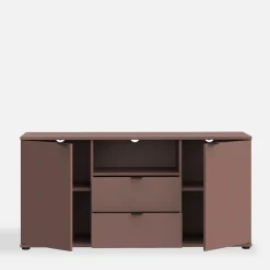 Szafka RTV 2-drzwiowa z szufladami i wnęką GANYMEDE ceglasty