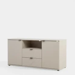 Szafka RTV 2-drzwiowa z szufladami i wnęką GANYMEDE jasny beż