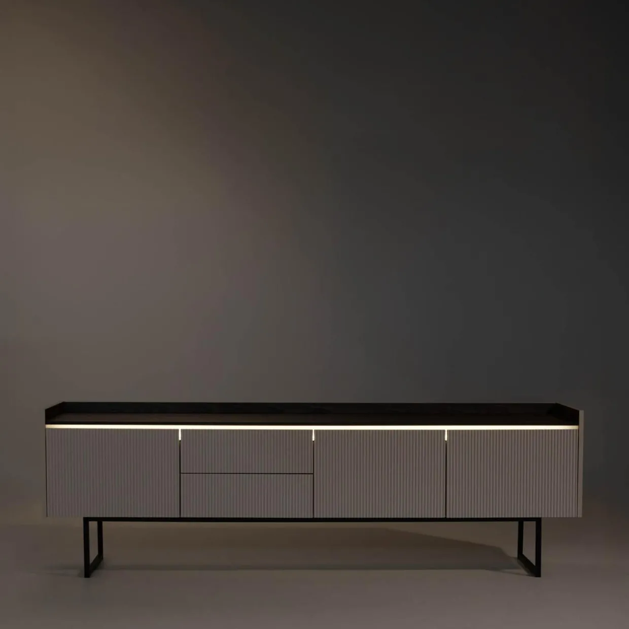 Szafka RTV ryflowana z oświetleniem LAGO 192 cm