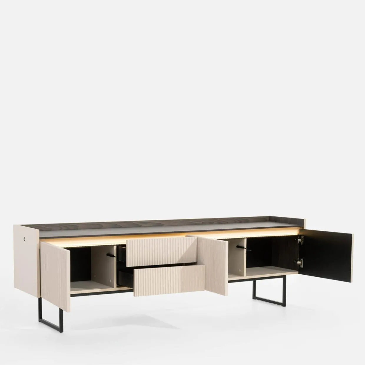 Szafka RTV ryflowana z oświetleniem LAGO 192 cm