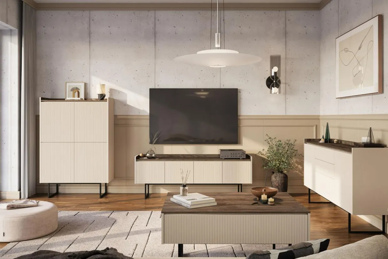 Szafka RTV ryflowana z oświetleniem LAGO 192 cm