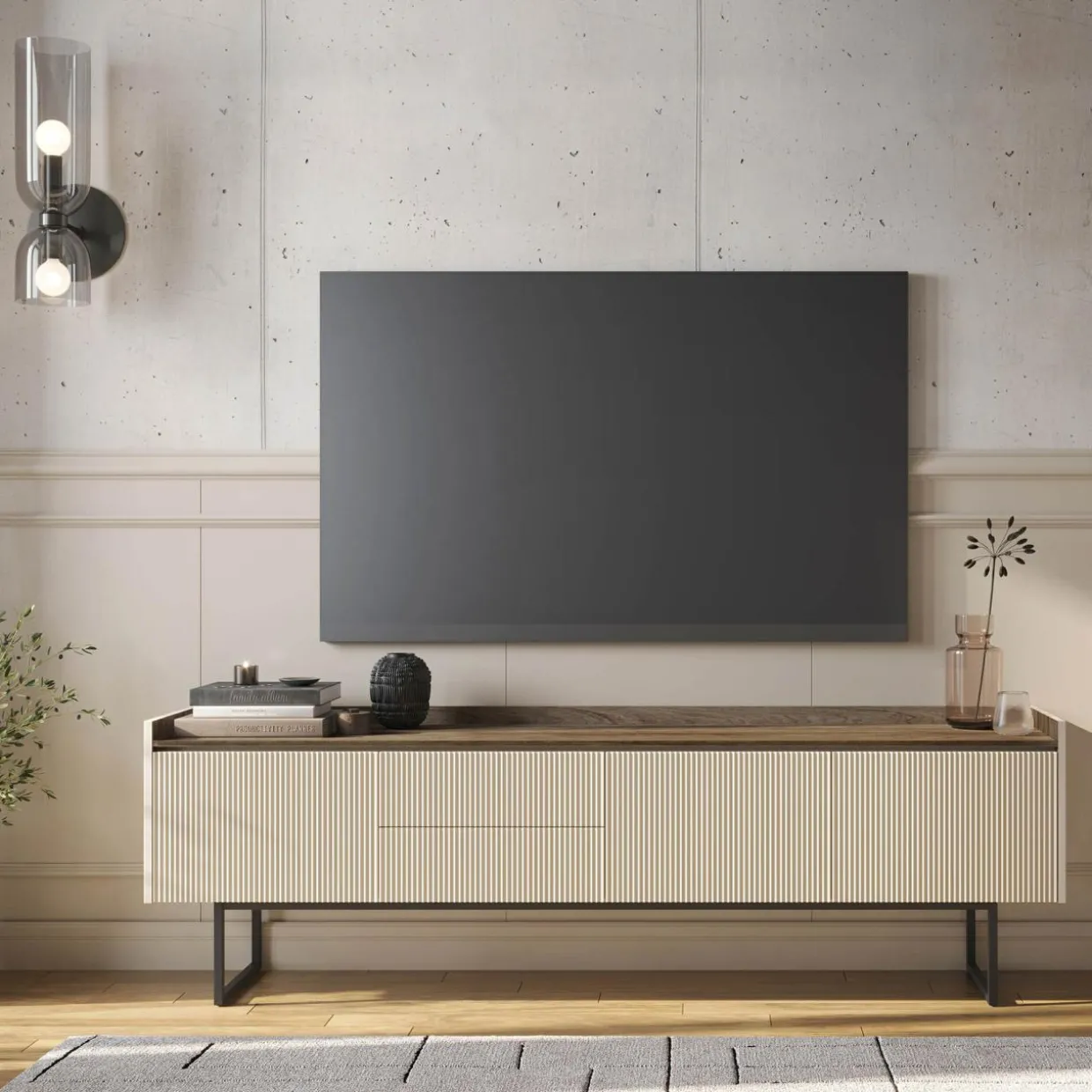 Szafka RTV ryflowana z oświetleniem LAGO 192 cm