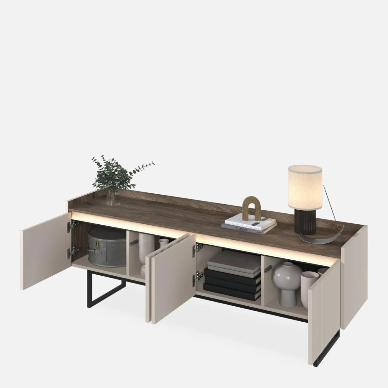 Szafka RTV ryflowana z oświetleniem LAGO 166 cm