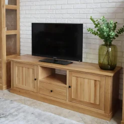 Szafka RTV z szufladą lite drewno STELLA dąb naturalny