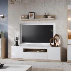 Szafka RTV z szufladami CALIMA dąb cremona biała