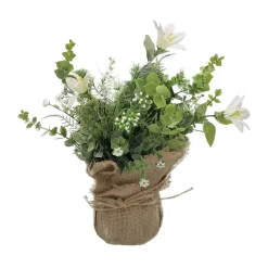 Sztuczny kwiatek w worku jutowym biały 25 cm