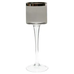 Świecznik kielich szklany czarny z platynowym paskiem 28 cm