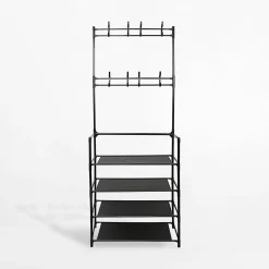 Wieszak stojący z półkami czarny 60x26x157 cm