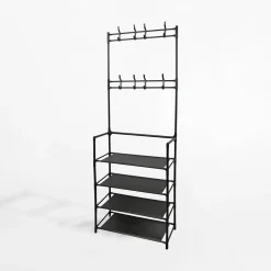 Wieszak stojący z półkami czarny 60x26x157 cm