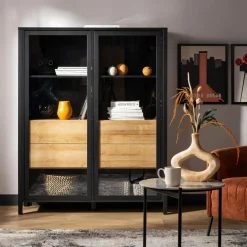 Witryna industrialna szklana z szufladami HIGH ROCK