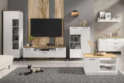 Witryna niska biała, z ryflowaniem VELUTTO