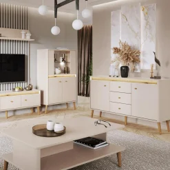 Witryna niska z oświetleniem LORENA 149 cm kaszmir