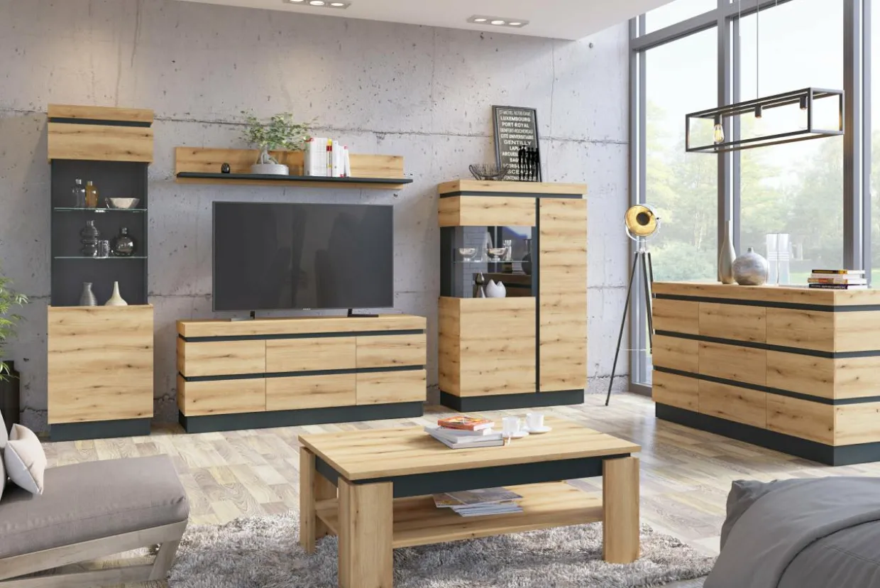 Witryna z szarym dekorem CORTE lewa