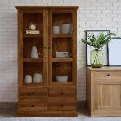 Witryna z szufladami z litego drewna STELLA dąb rustykalny
