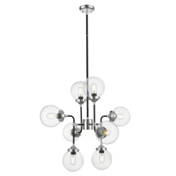 Żyrandol czarno-srebrny RIANO 76 cm klosz transparentny