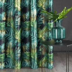 Zasłona do salonu welurowa w liście, czarno-zielona DAVOS 140x250 cm