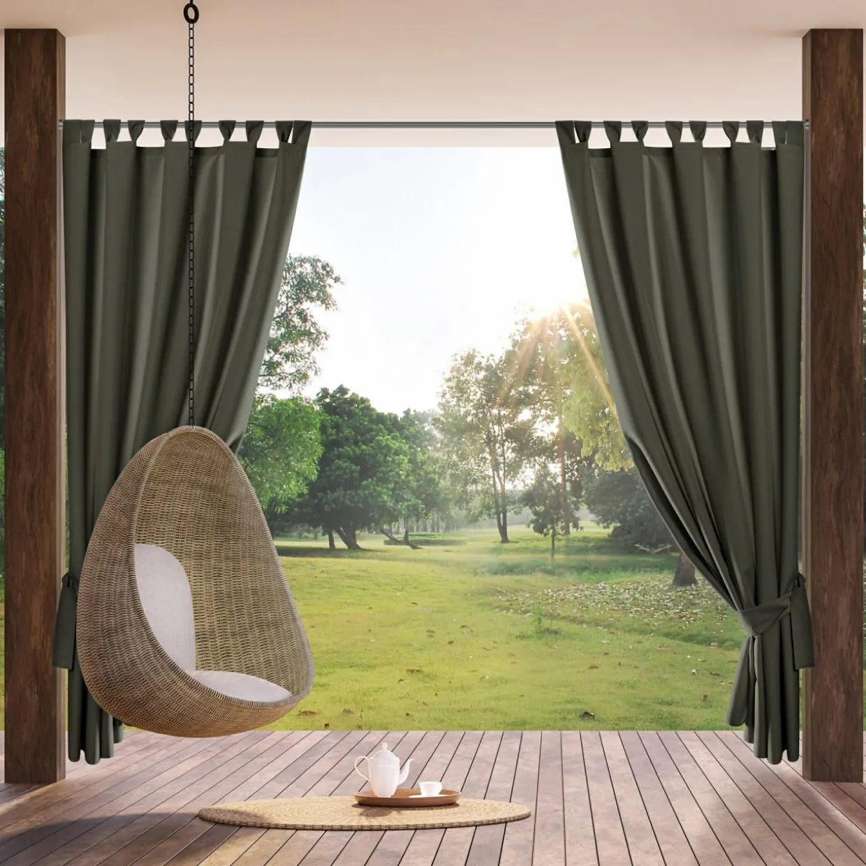 Zasłona na taras z szelkami na rzepy grafitowa GARDEN 155x220 cm