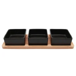 Zestaw 3 miseczek na bambusowej podstawie 28 cm