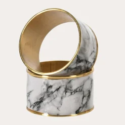 Zestaw 4 obrączek na serwetki jasny marmur 4 cm