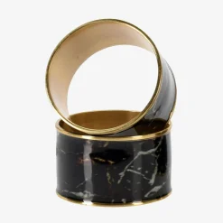 Zestaw 4 obrączek na serwetki czarny marmur 4 cm